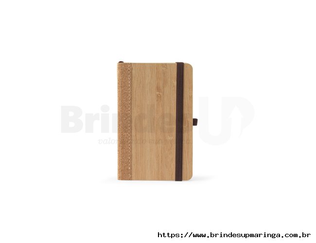 Caderno de bolso de capa dura em folha de bambu e corti�a com p�ginas pautadas recicladas