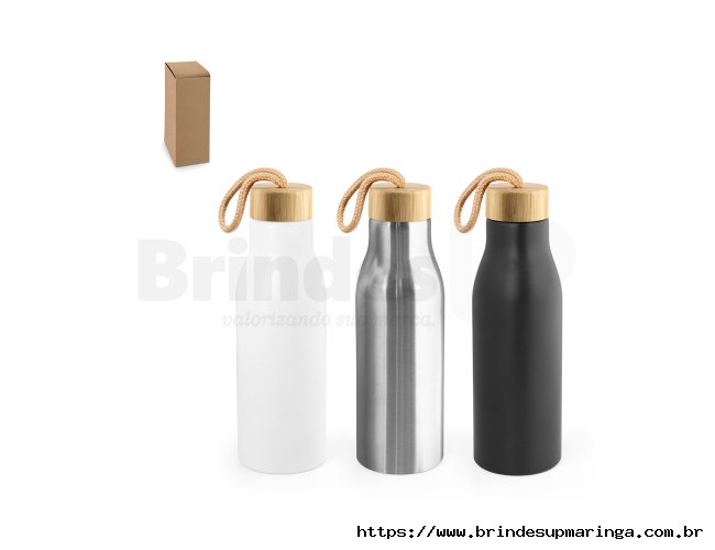 Squeeze em aço inox 90% reciclado, de parede simples e acabamento em mate 570 mL